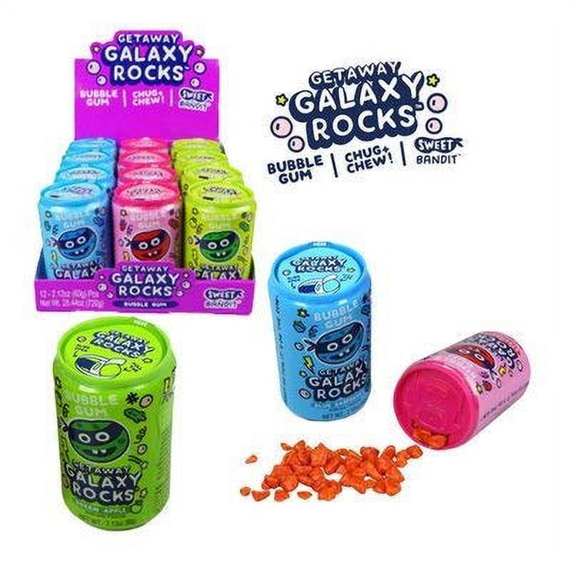 Getaway Galaxy Rocks Bubble Gum Candy Cans - 12 Count Display Box
