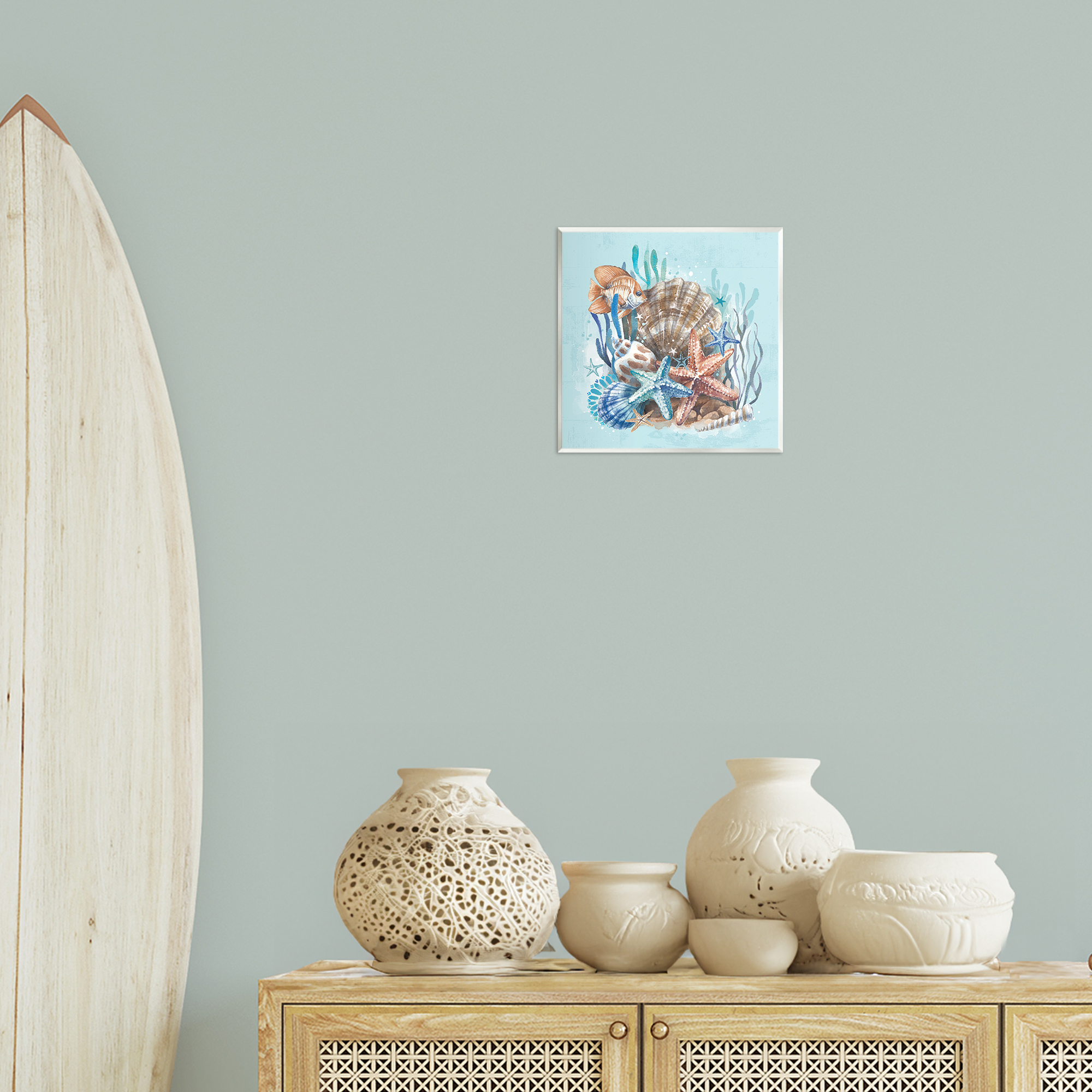 Stupell Industries Seashell Still Life Coastal Painting Unframed Art Print Wall Art, 12 x 12