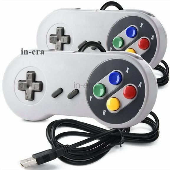 KLYNE- 2 Pack Usb Controller Joypad For Retro Snes Super Games Pc Classic Gamepad Us