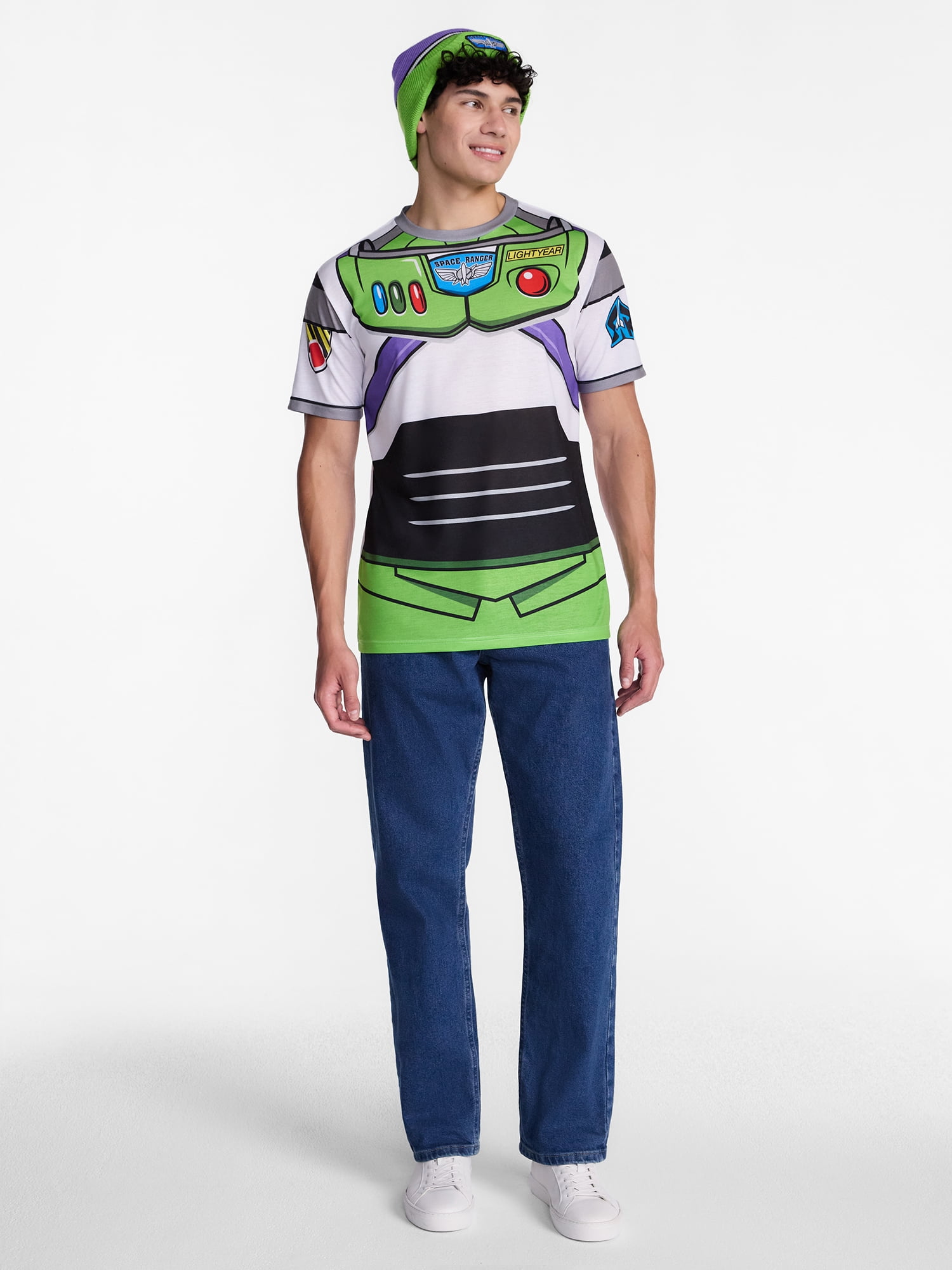Toy Story Men's and Big Men's Buzz Lightyear Graphic Cosplay Tee and Beanie Set, 2-Piece, Sizes XS-3XL