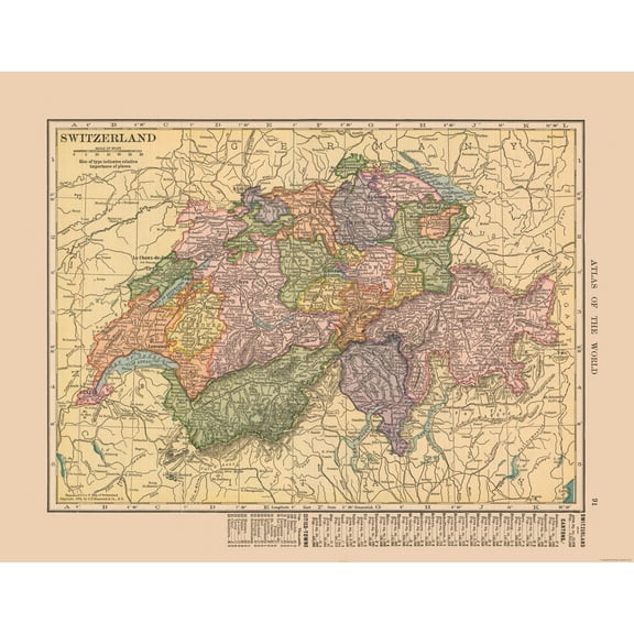 Historic Map - Switzerland - Hammond 1910 - 29.67 x 23 - Vintage Wall Art