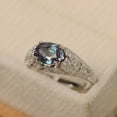 thumbnail image 2 of Vintage alexandrite engagement ring, sterling silver oval cut retro milgrain ring, June birthstone, 2 of 4