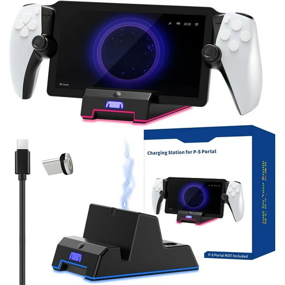 Charging Stand For PS Portal Remote Player With RGB Light - Portable Dock Station Compatible With PS5 Portal, Includes Type-C Cable & Indicator Light - Console Charge Stand Holder Accessories