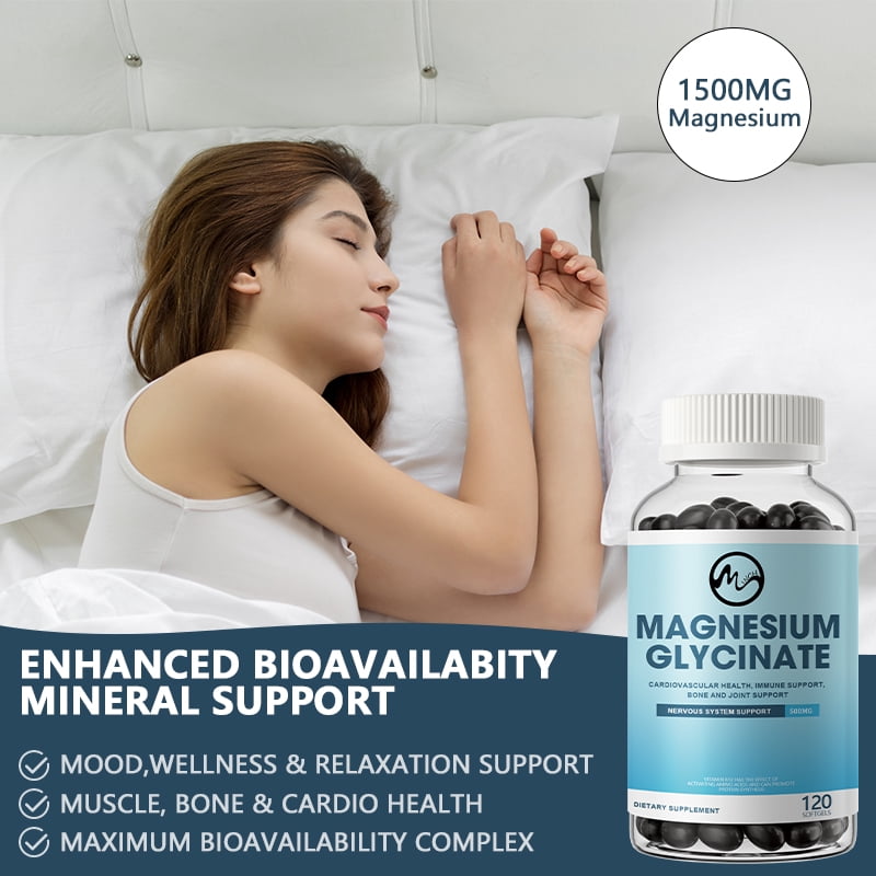 (2 Pack)Magnesium Glycinate Capsules 500mg - Support Bone Immunity, Heart Health & Help Natural Sleep-120 Capsules