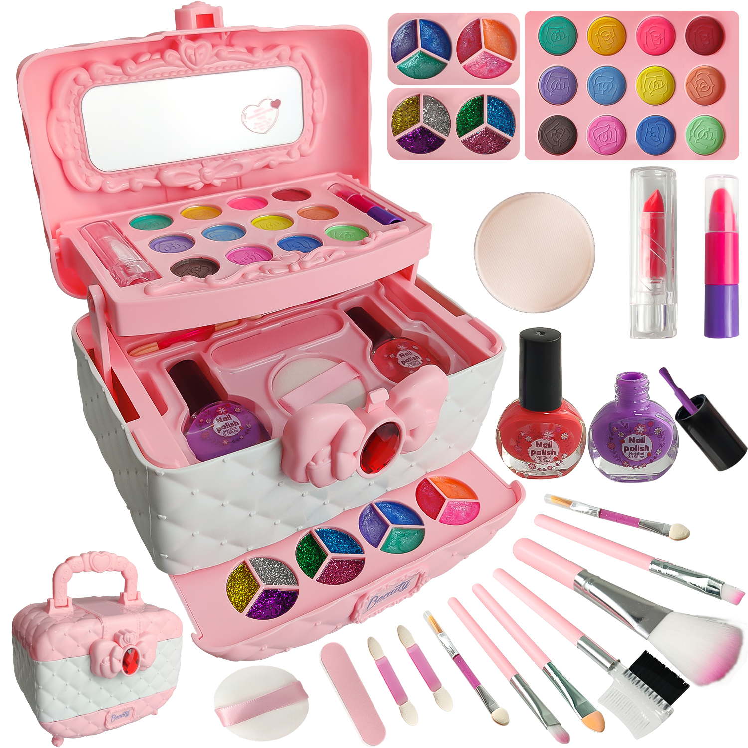 Hollyhi 41 Pcs Kids Makeup Toy Kit for Girls, Washable Makeup Set Toy