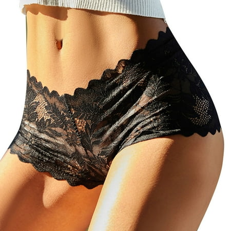 vigerkar Women s Underwear Sexy V-Waist Shorts Underwear for Women Lace High Waist Cheeky Panties Black  XL