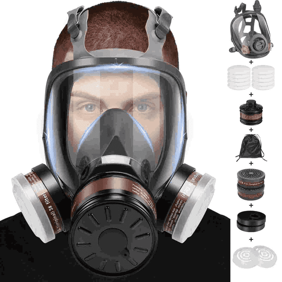 XINBTK Full Face Gas Mask, Gas Masks Survival Nuclear and Chemical with 40mm & P-A-1 Activated Carbon Filter Full Face Respirator Mask Used for Dust Spray Soldering Polishing Welding