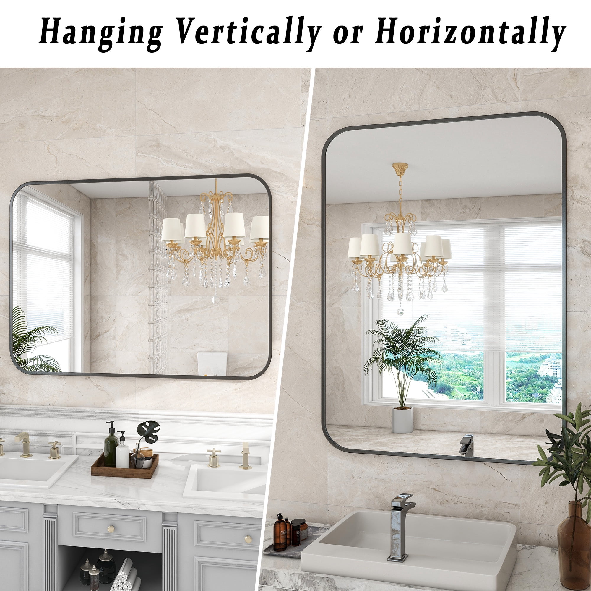 Anyrose 30"x40" Bathroom Vanity Mirror with Safe Corners Wall Decor,Black