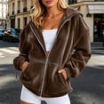 thumbnail image 2 of MDUKONU Womens Velvet Zip Up Hoodie Long Sleeve Oversized Hooded Sweatshirt Fleece Fall Velour Y2K Jackets With Pockets Size: L Coffee, 2 of 5