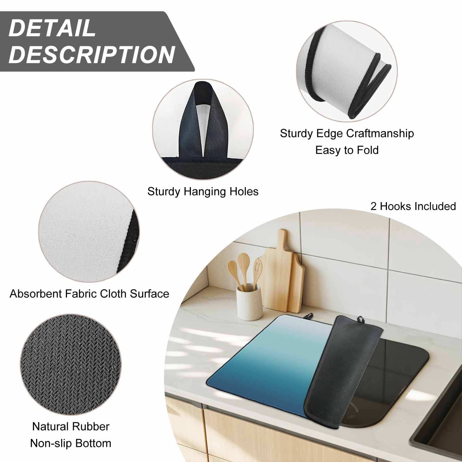 Navy Blue Ombre Stove Top Cover for Electric Stove, Heat-proof & Non Slip Glass Top Stove Cover Protector, Teal White Gradient Modern Abstract Art Kitchen Flat Cooktop Rubber Mat 36x21 Inches
