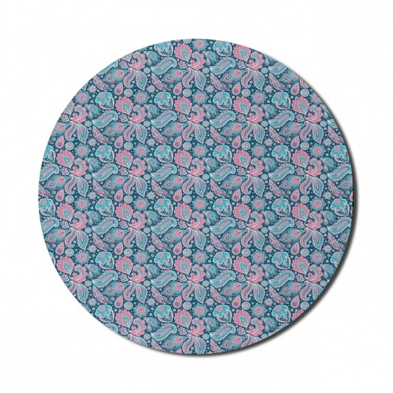 Oriental Mouse Pad for Computers, Bohemian Persian Paisley Leaves Floral Folk Design, Round Non-Slip Thick Rubber Modern Gaming Mousepad, 8" Round, Blue Pink, by Ambesonne
