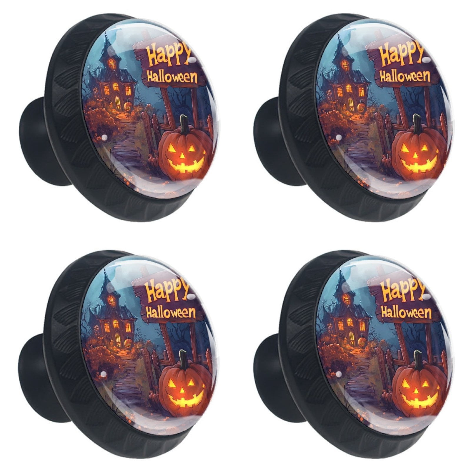 4 Pcs Happy Halloween Knobs for Kitchen Cabinet Cupboard Dresser Bookcase Drawer Pulls Handles Round Home Decor