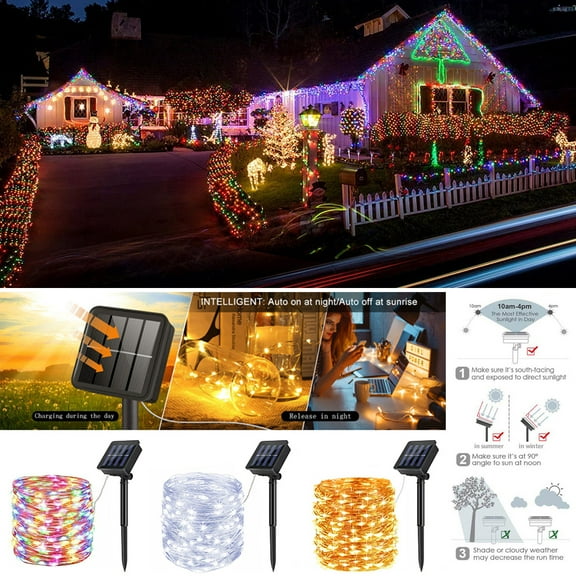Solar String Lights Outdoor, Solar Fairy Lights 65.6ft/20m 200 LED 8 Modes Garden Solar Lights Waterproof Garden Lights Copper Wire Lighting for Patio Yard Party, White