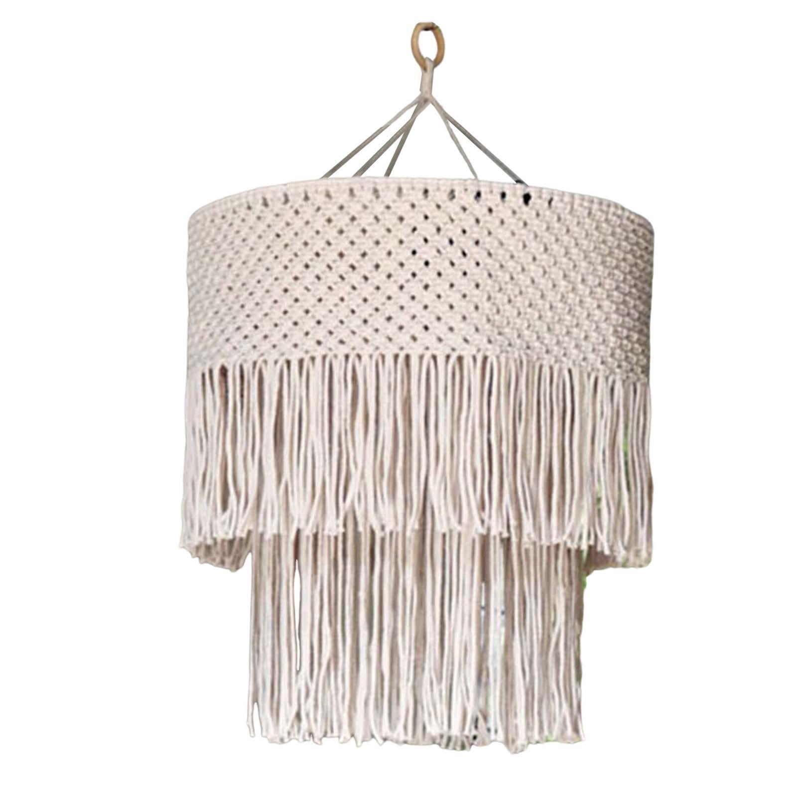 Macrame Lamp Shade Tassel Lamp Shade Light Cover Hand Woven Bohemian Boho Nordic Pendant Light Shade Only Lampshade for Home Bedroom Office 35cmx45cm