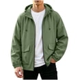 thumbnail image 3 of Rain Jackets for Men Waterproof Long Sleeve Zip Up Hooded Windbreaker for Big and Tall Solid Color Daily Outdoor Hiking Travel Casual Jacket, 3 of 6