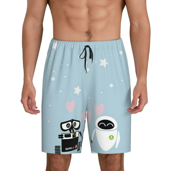 Wall-E Pajama Shorts for Men, Summer Graphic Lounge Pajama Bottoms Soft Sleep Pjs Pants with Drawstring & Pockets