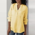 thumbnail image 3 of TRUBKH Button Down Shirts Long Sleeve Shirts for Women Linen Tops for Women Womens Shirt Autumn and Winter New V Neck Pocket Cotton Linen Size Long Sleeved Shirt Top Womens Button Down Yellow 2xl, 3 of 3