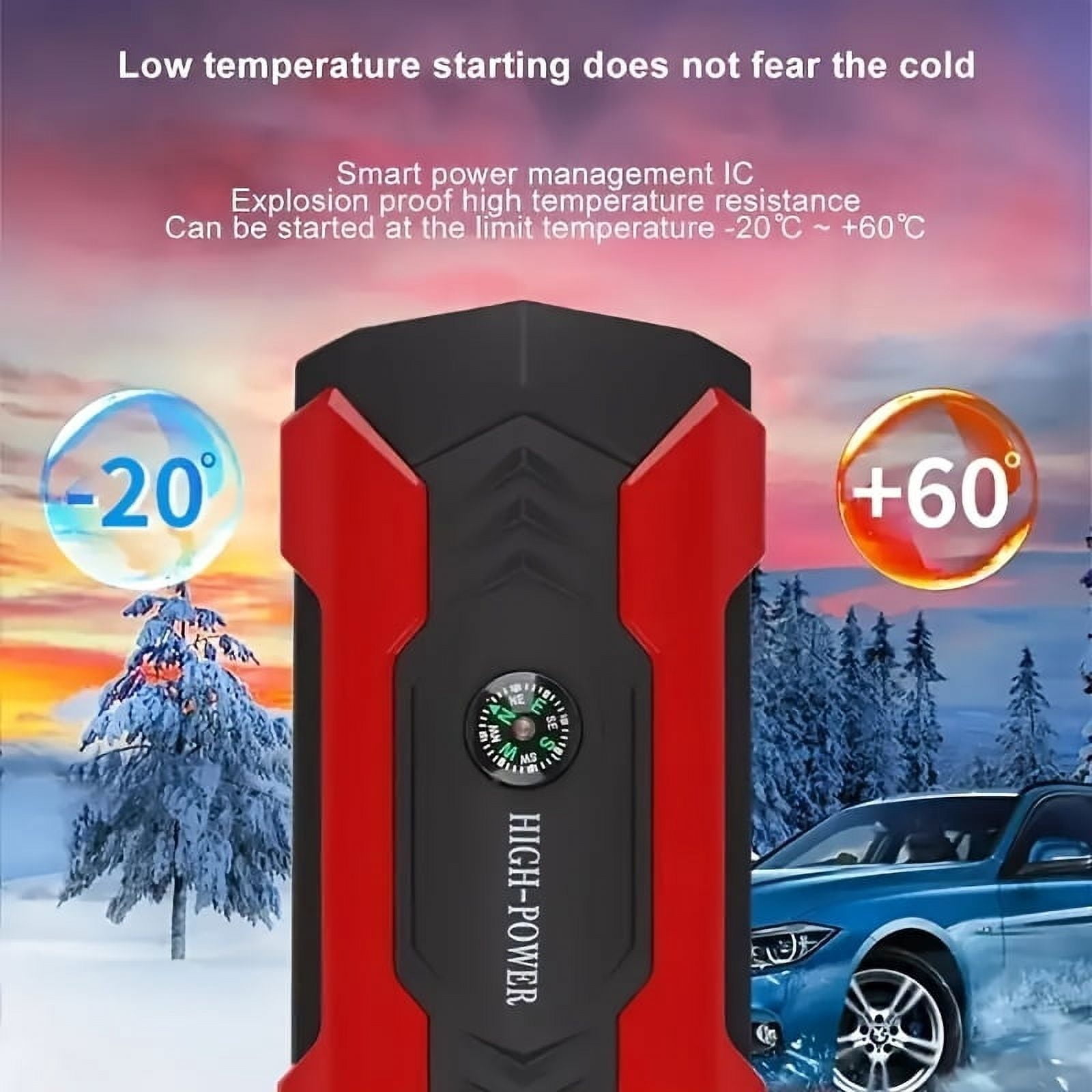 29800mAh Supercharged Portable Car Jump Starter - All-in-One Emergency Power Bank For Phones, Cars, Motorcycles & Yachts - Equipped With Flashlight, Compass & SOS Mode For Outdoor Adventures