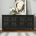 thumbnail image 3 of HLR 62'' Mid Century Vintage Sideboards Buffets Cabinet with 4 Doors Storage for Kitchen Dining, Black, 3 of 14