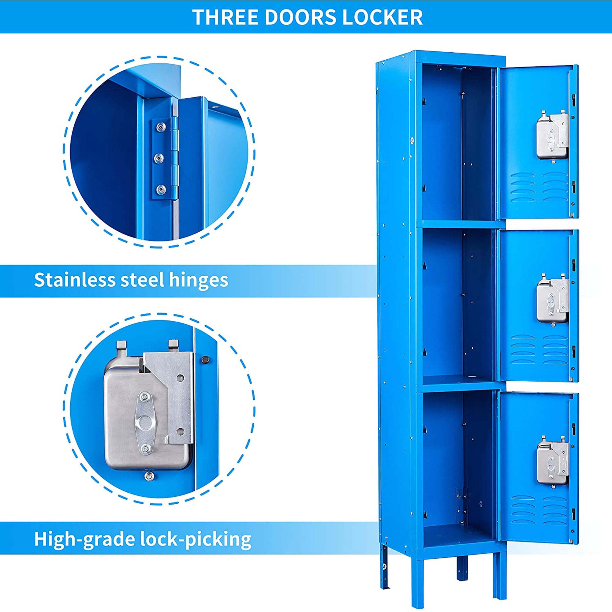 STANI Metal Lockers, 5/3 Doors Steel Storage Cabinet Locker for Employees/  School /Gym/ Home /Office/Mudroom/Industrial Lockers(Grey/Blue) -  Walmart.com