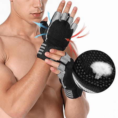 BCOOSS Workout Gloves for Women Men with Wrist Support Weight Lifting Gym Gloves for Calluses with Hooks Black Adjustable, M