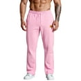 thumbnail image 4 of Mens Fleece Wide Leg Sweatpants - Open Bottom, Pockets, Loose Fit for Workout, Running & Casual Occasions Pink L, 4 of 5