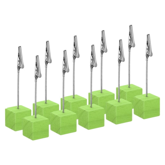Uxcell Place Card Holder 10pcs Memo Clip Holder Stand with Alligator Clasp Table Number Holders Wooden Base, Green 10pcs