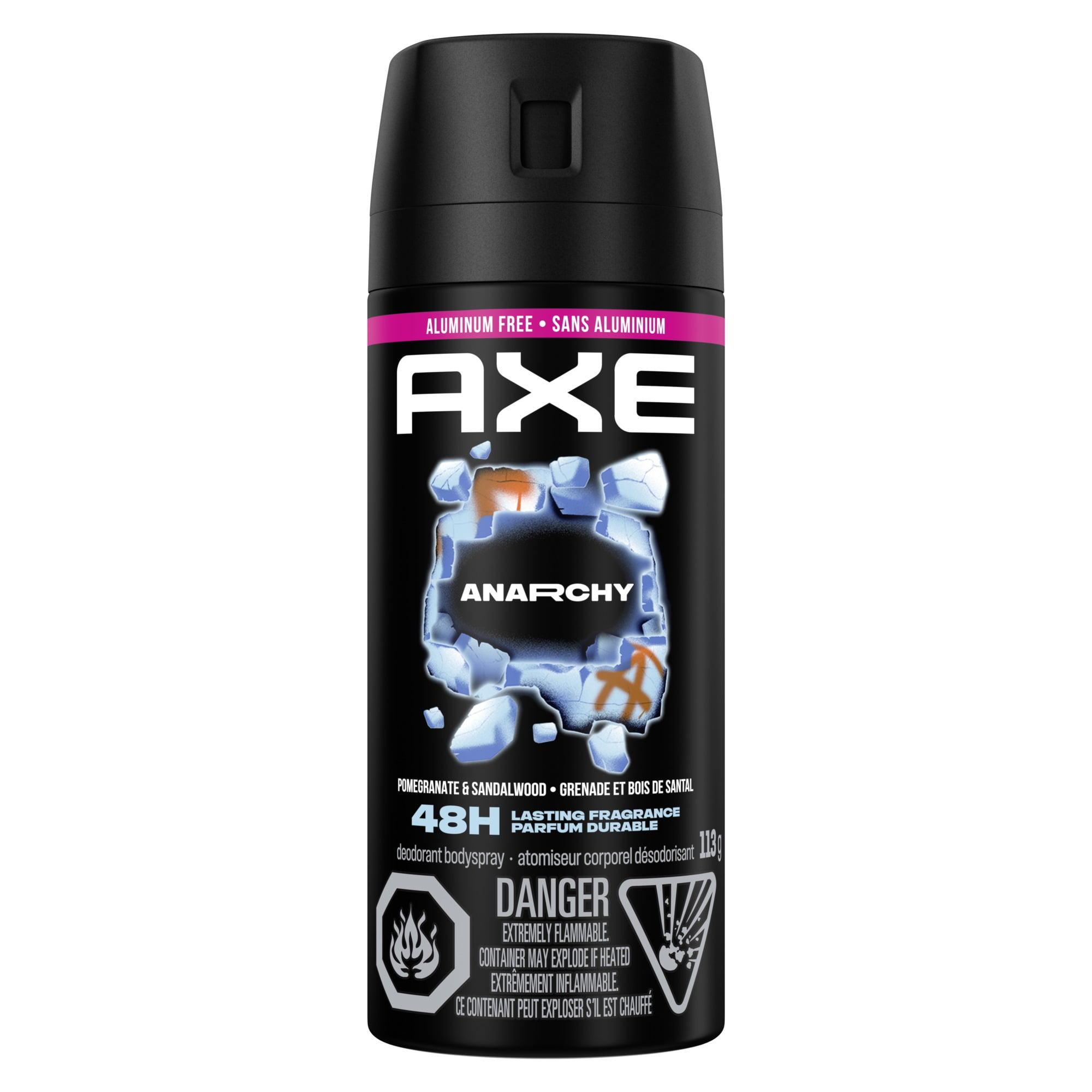 AXE Anarchy Atomiseur Corporel Désodorisant pour une protection contre les odeurs, Grenade et Bois de Santal, 113g