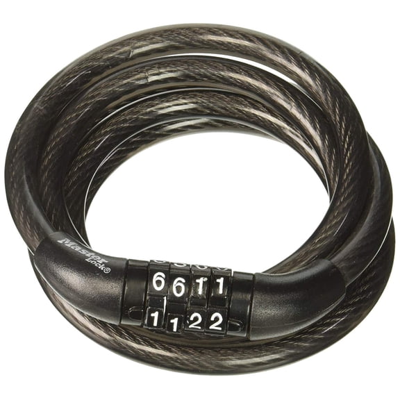 Master Lock Cable Lock, Non-Resettable 4 Dial Combination Bike Lock, 4 ft. Long