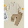 thumbnail image 2 of Gupgi Kid Boy Summer Outfits Solid Color Buttons Short Sleeve T-Shirts and Elastic Waist Long Pants 2Pcs Set 0-4 Years, 2 of 9