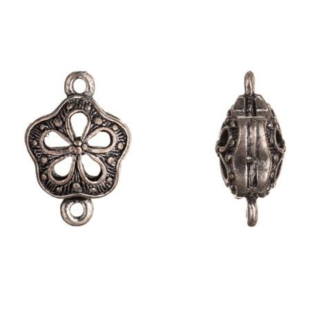 Flower Fork - Hollow Star With Teardrop Form Flower Antiqued Silver-Plated Link 14x20.5mm Sold per pkg of 4pcs per pack