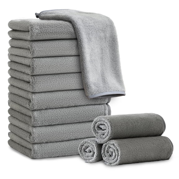 Jessy Home 12 Pack Dark Gray Washcloths for Bathroom 13x13 Inch Ultra Soft Hand Face Towels