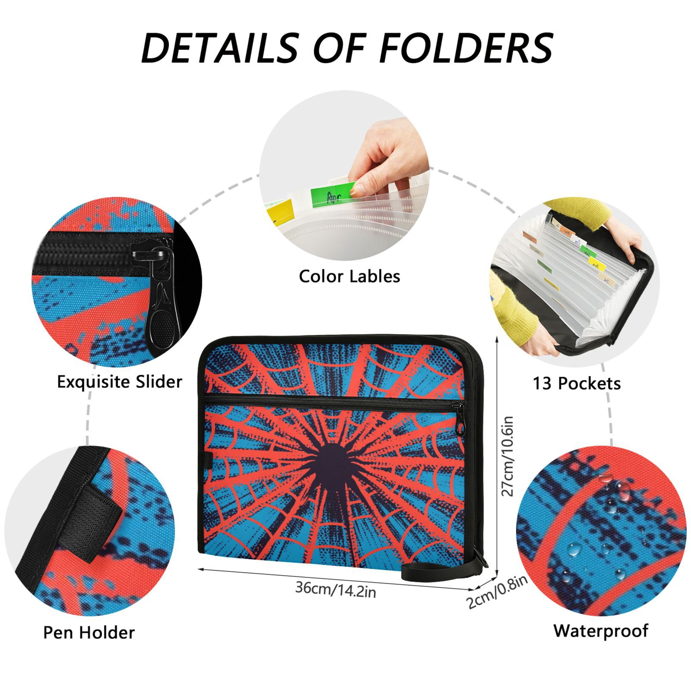 WOBOGO Red Spiderweb Expanding File Folder Letter Size Accordion Filing Organizer 13 Pocket Separate Organ Pocket