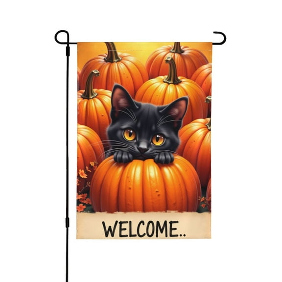 Welcome Black Cat Pumpkin Garden Flag 12x18 Inch Double Sided Autumn Fall Halloween Yard Outdoor Decoration House Flags