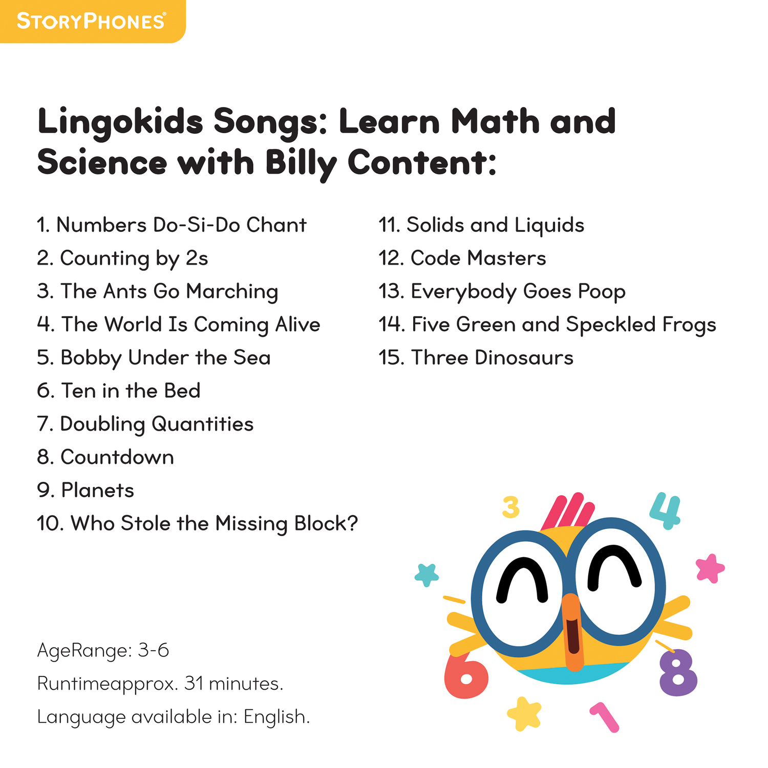 ONANOFF StoryShield Screen-Free Audio Storytelling Disk for StoryPhones (Learn Math + Science With Billy), STSH-LINGOKIDS-BILLY