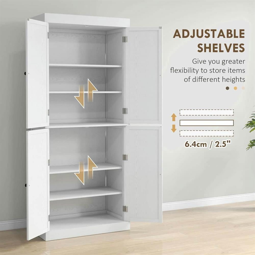 Topcobe 72" Pantry Cabinet, Sliding Door Storage Shelf, Freestanding Kitchen Pantry, White Wood Grain, Space-Saving Organization Solution