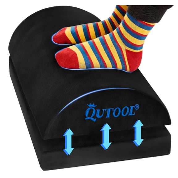 Qutool Memory Foam Foot Rest Under Desk, Adjustable Height Office Footrest with Washable Cover & Non-Slip Bottom, Black