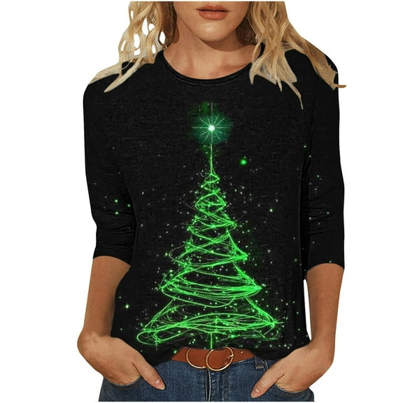 WXLWZYWL 3/4 Length Sleeve Womens Tops Casual Loose Fit Crewneck T Shirts Three Quarter Length Tunic Tops