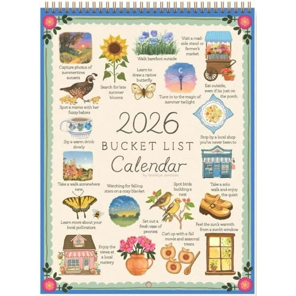 Yippzo 2026 Bucket List Calendar, Art Watercolor Monthly Calendar, 12 Month Hanging Wall Planner with Large Grids for Home or Office, Desktop Time Reminder Card