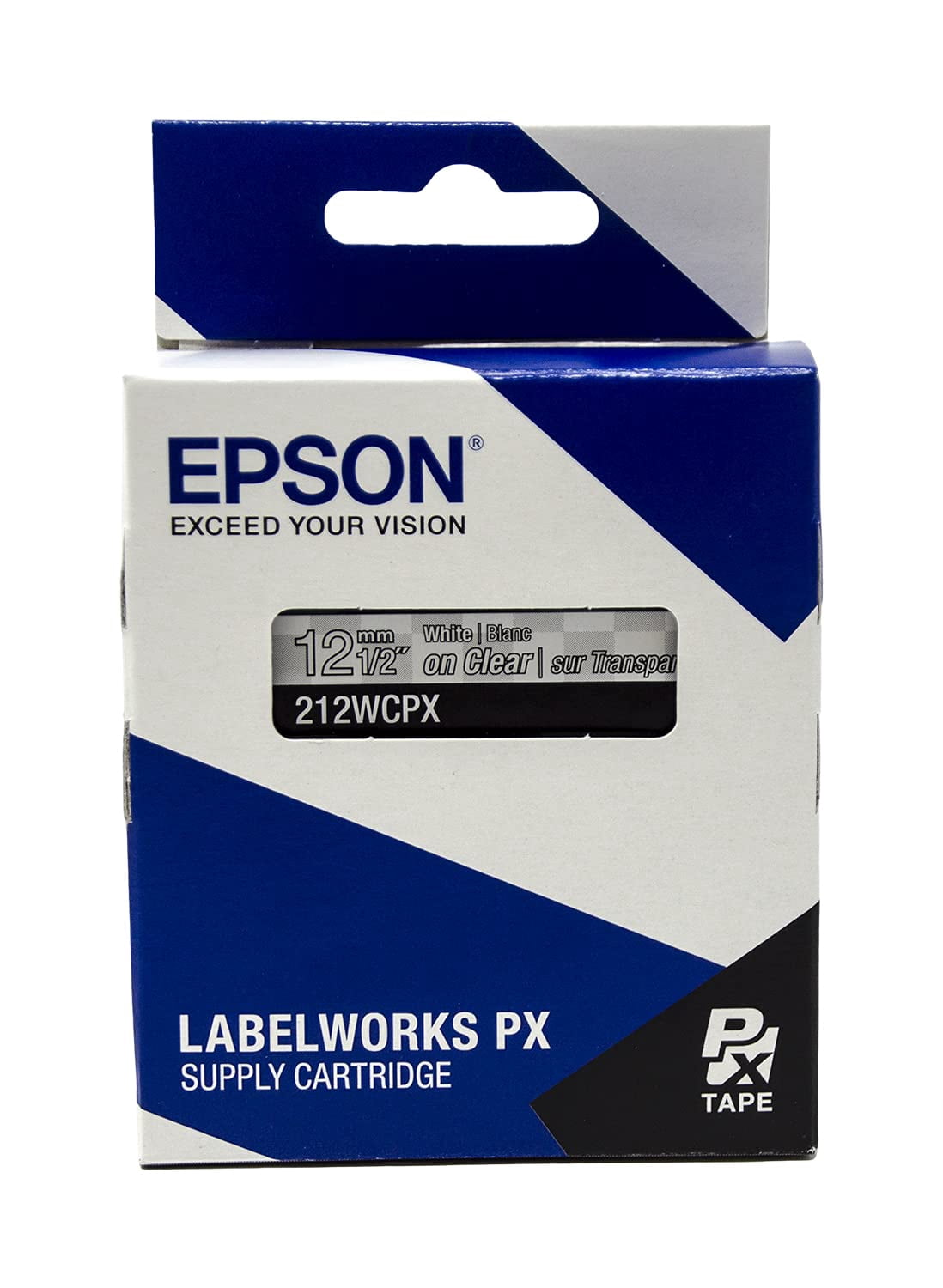 Epson LABELWORKS 212WCPX - White on Clear PET Label Maker Tape - 1/2" (12MM) Wide, 30'