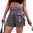 thumbnail image 3 of Pantalones Cortos de Sarga de Tiro Medio y Alto para Mujer, Elásticos, con Bolsillos, para Discotecas Gris L, 3 of 10