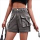 thumbnail image 3 of Pantalones Cortos de Sarga de Tiro Medio y Alto para Mujer, Elásticos, con Bolsillos, para Discotecas Gris XL, 3 of 10