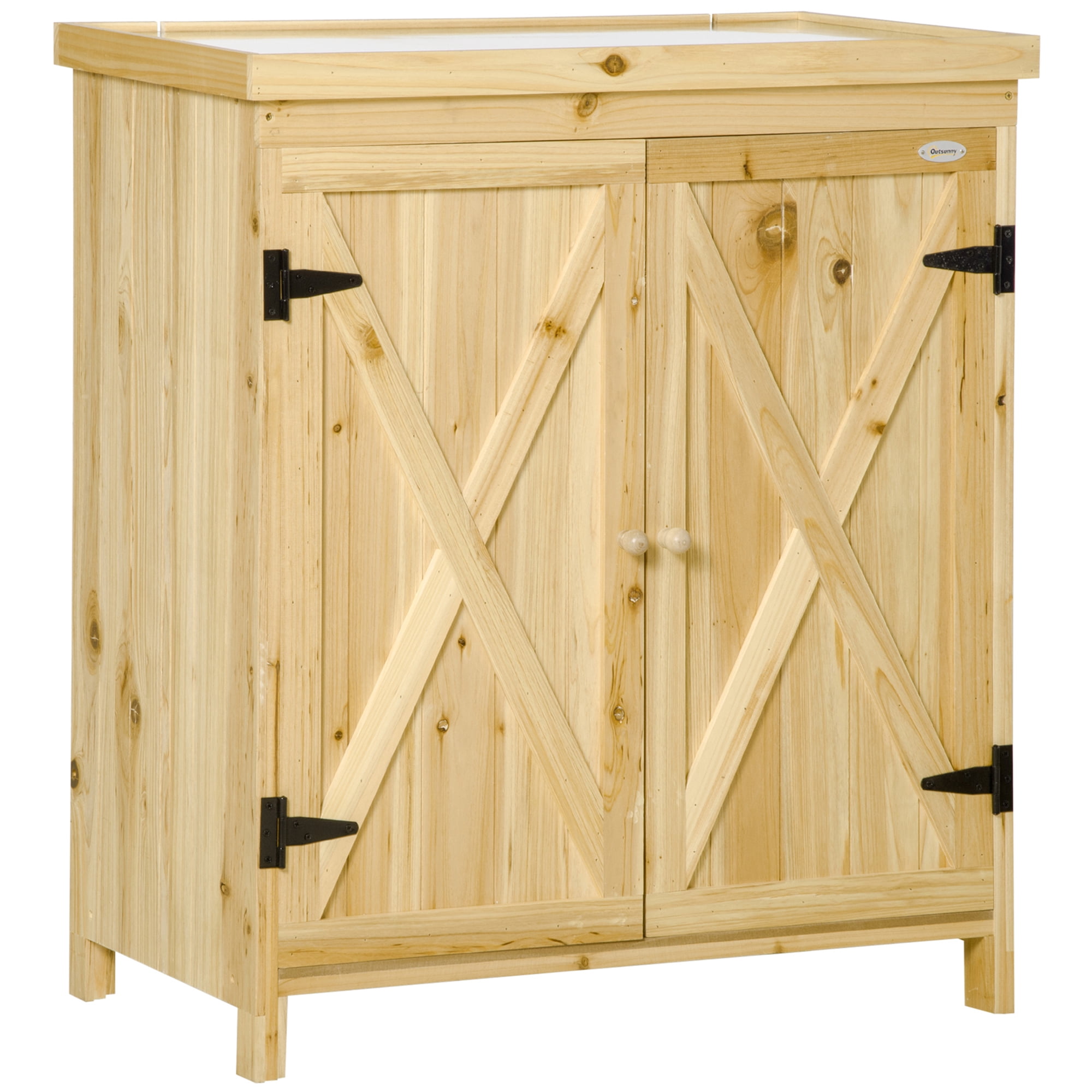 Outsunny Wooden 3Garden Storage Tool Shed with Galvanized Top, Natural