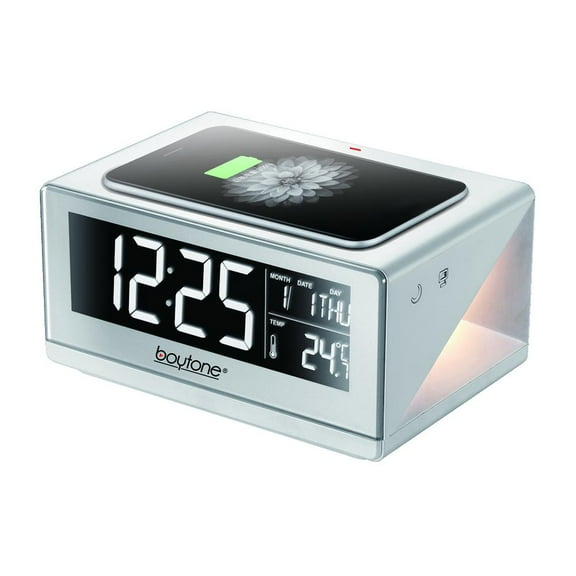 BOYTONE BT12W WIRELESS CHARGING CAPABILITY ALARM CLOCK - WHITE