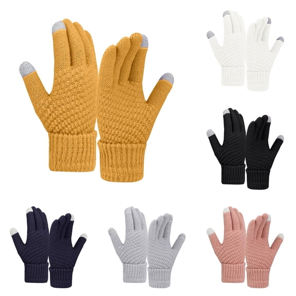 PMVFHDE Gloves & Mittens Women Winter Wool Warm Solid Knitted Cold Proof A - One Size