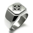 thumbnail image 1 of Stainless Steel Celtic Quaternary Cross Knot Engraved Square Flat Top Biker Style Polished Signet Ring, 1 of 1