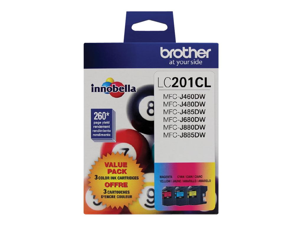 Brother LC201CL - 3-pack - yellow, cyan, magenta - original - ink cartridge - for Brother MFC-J460DW, MFC-J480DW, MFC-J485DW, MFC-J680DW, MFC-J880DW, MFC-J880N, MFC-J885DW
