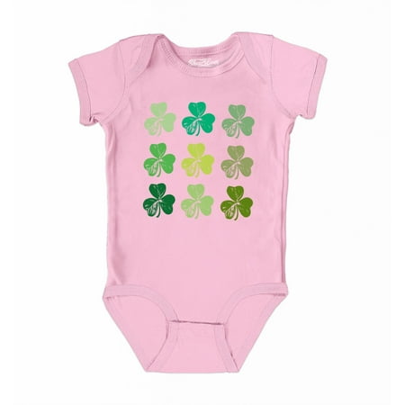 

Shop4Ever Shamrock Green Clovers St. Patrick s Day Baby s Bodysuit Infant Cotton Romper 6 Months Pink