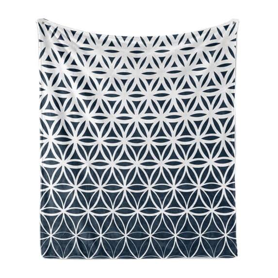 Abstract Soft Flannel Fleece Throw Blanket, Retro Geometric Ombre Inspired Pattern Classic Curves Illustration, Cozy Plush for Indoor and Outdoor Use, 70" x 90", Petrol Blue and White, by Ambesonne