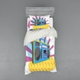 thumbnail image 2 of 70s Party Duvet Cover Set, Retro Boom Box in Pop Art Manner Dance Music Colorful Composition Artwork Print, Bedding Set with Shams and Fitted Sheet, 3 Sizes, by Ambesonne, 2 of 3